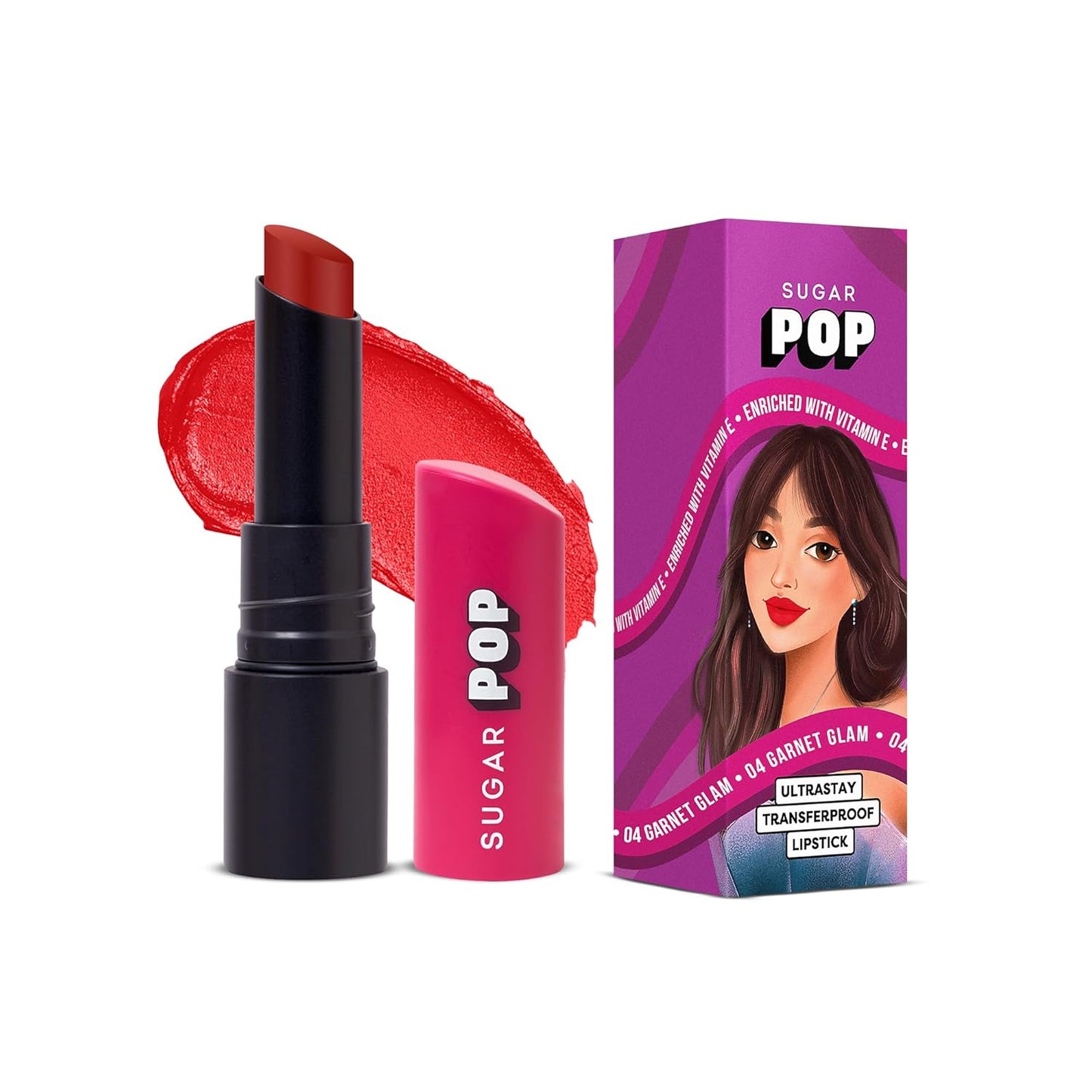 SUGAR POP Ultrastay Transferproof Matte Lipstick 04 Garnet Glam - 4 Gms - Enriched With Vitamin E | Smooth Glide | Waterproof | Longlasting